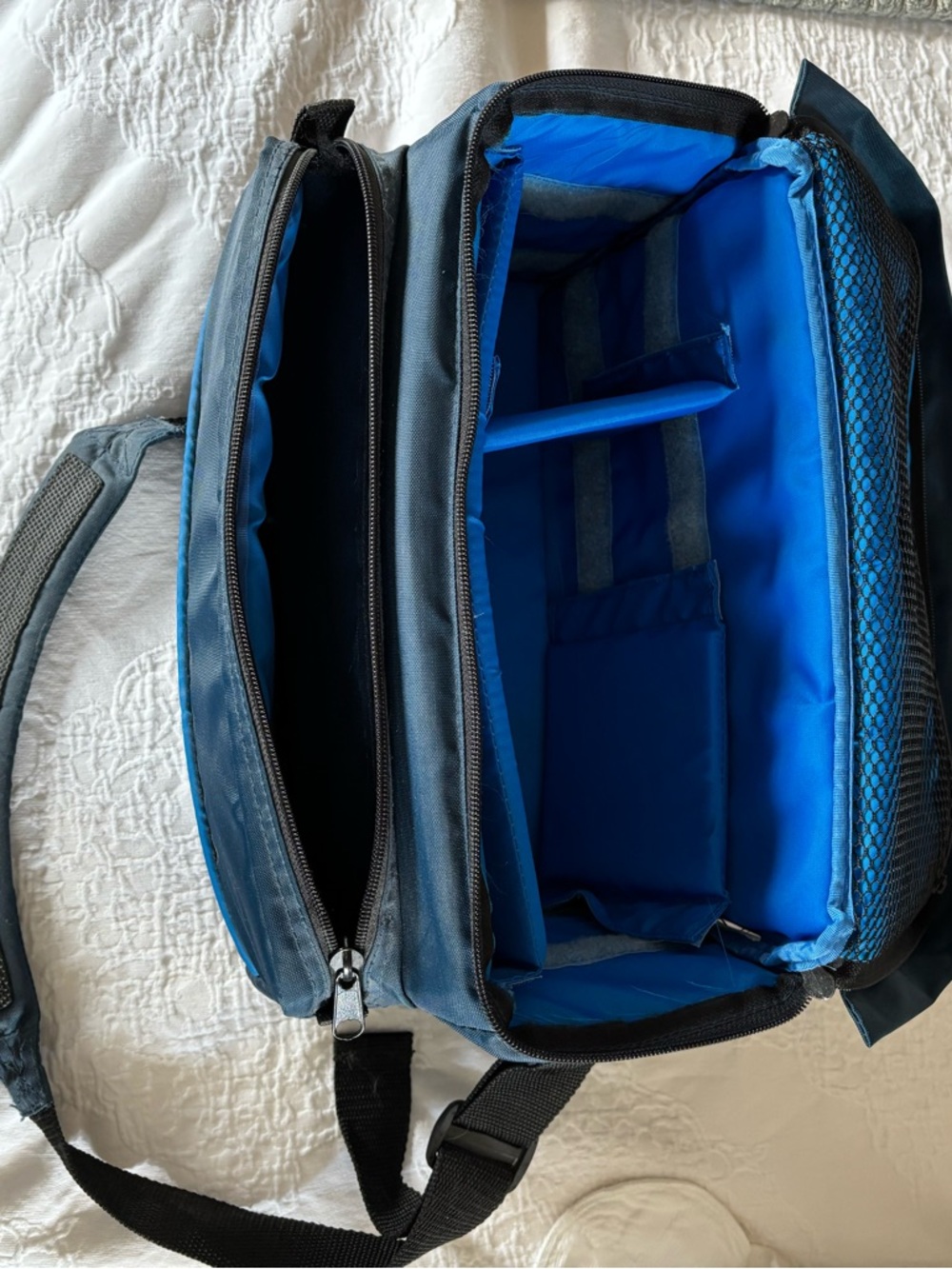 Blue Padded Camera Organizer Bag with Adjustable Strap